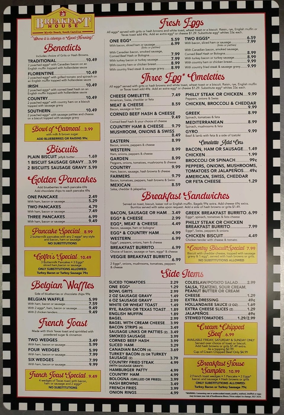 Menu featuring sandwiches, burgers, and homemade chili.